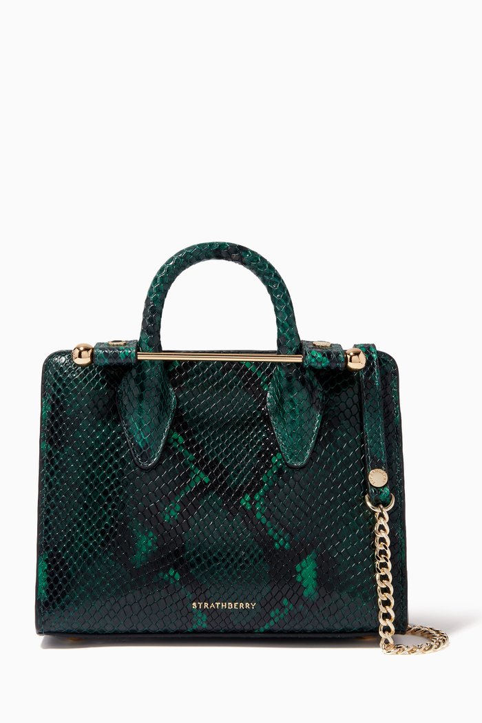 

Nano Tote Bag in Snake Embossed Leather, Green