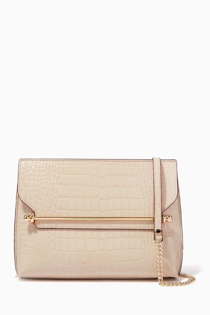 

Stylist Crossbody Bag in Croc-Embossed Leather, Neutral