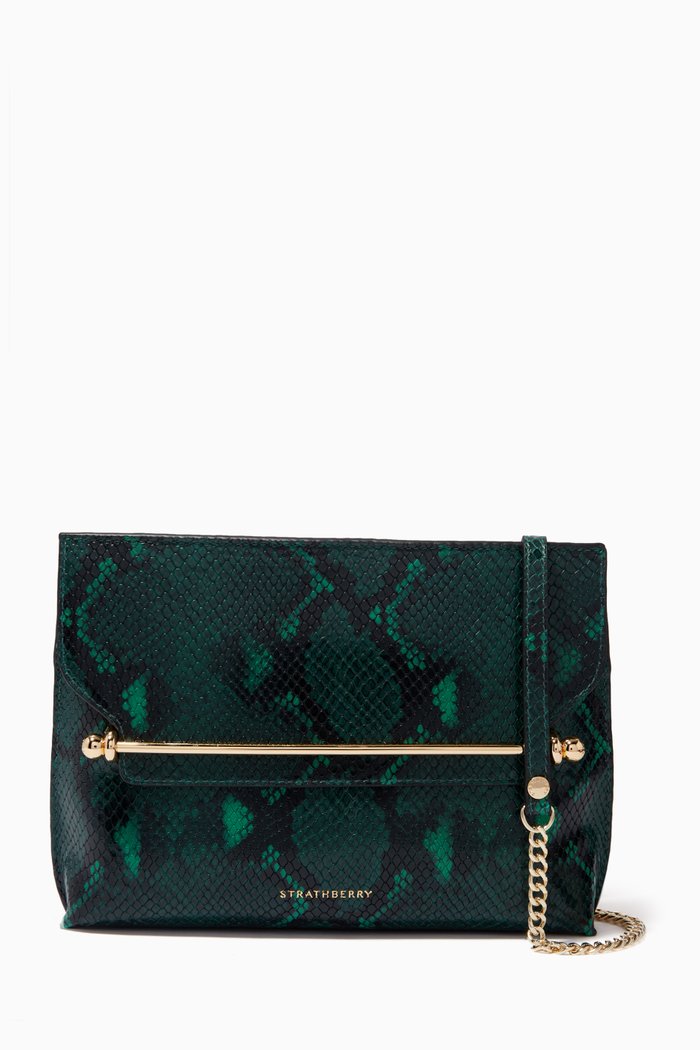 

Stylist Crossbody Bag in Snake Embossed Leather, Green