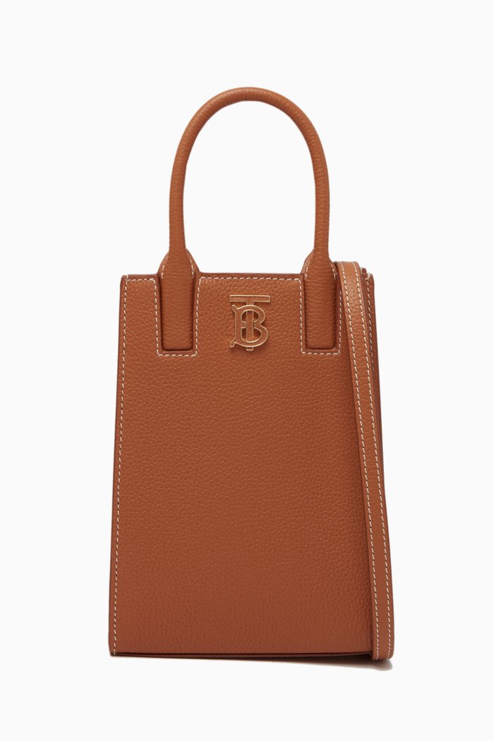 

Micro Frances Tote Bag in Grained-leather, Brown