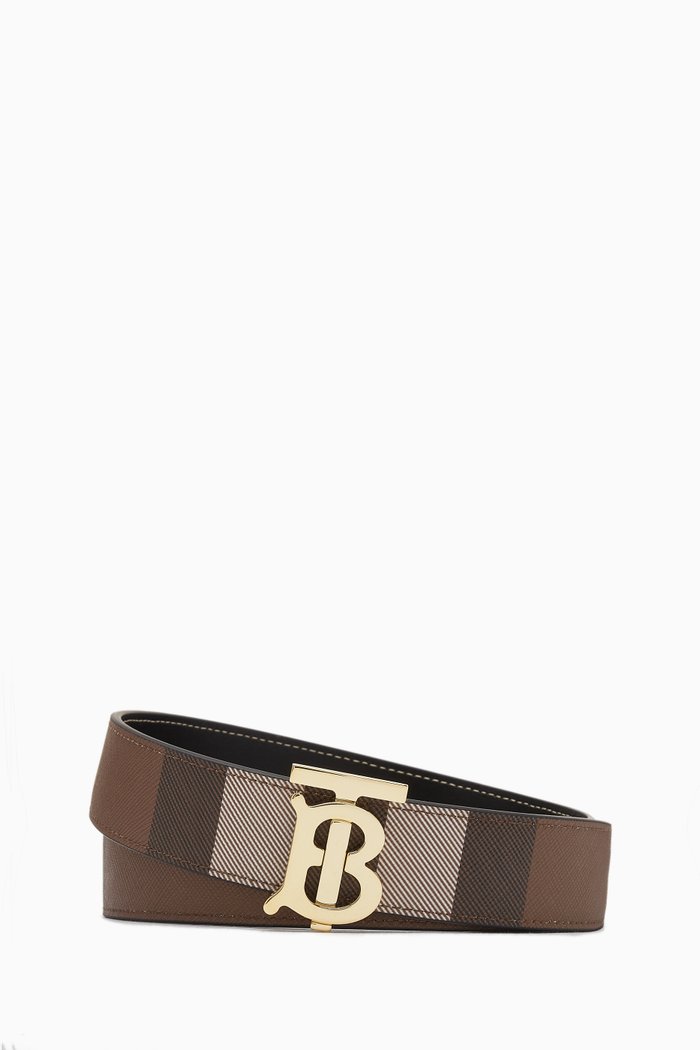 

Vintage Check Reversible Belt in Leather & Canvas, Brown