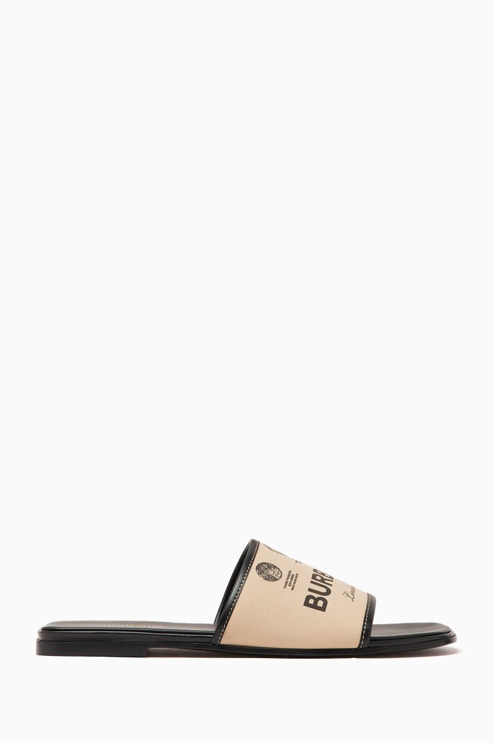 

Label Print Carolyn Sandals in Gabardine & Leather, Neutral