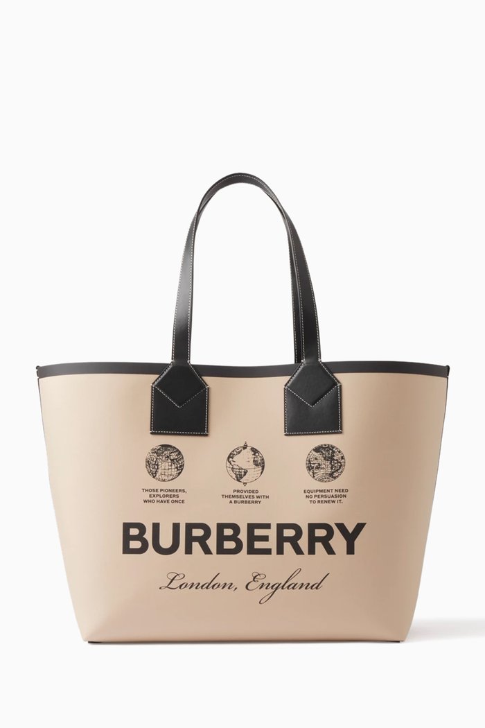 

Label-print Medium Heritage Tote Bag in Cotton Gabardine, Neutral