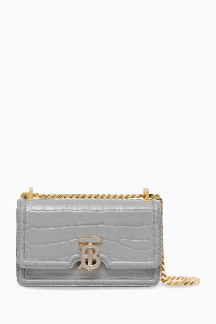 

Mini TB Bag in Croc-embossed Leather, Grey