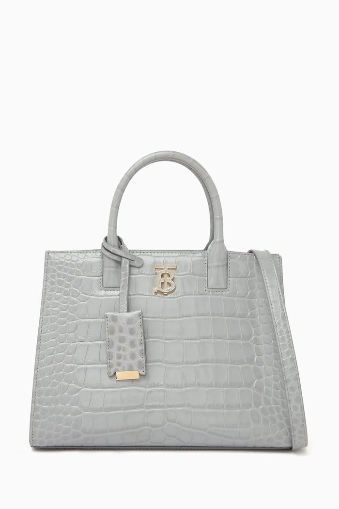 

Mini Frances Tote Bag in Croc-embossed Leather, Grey