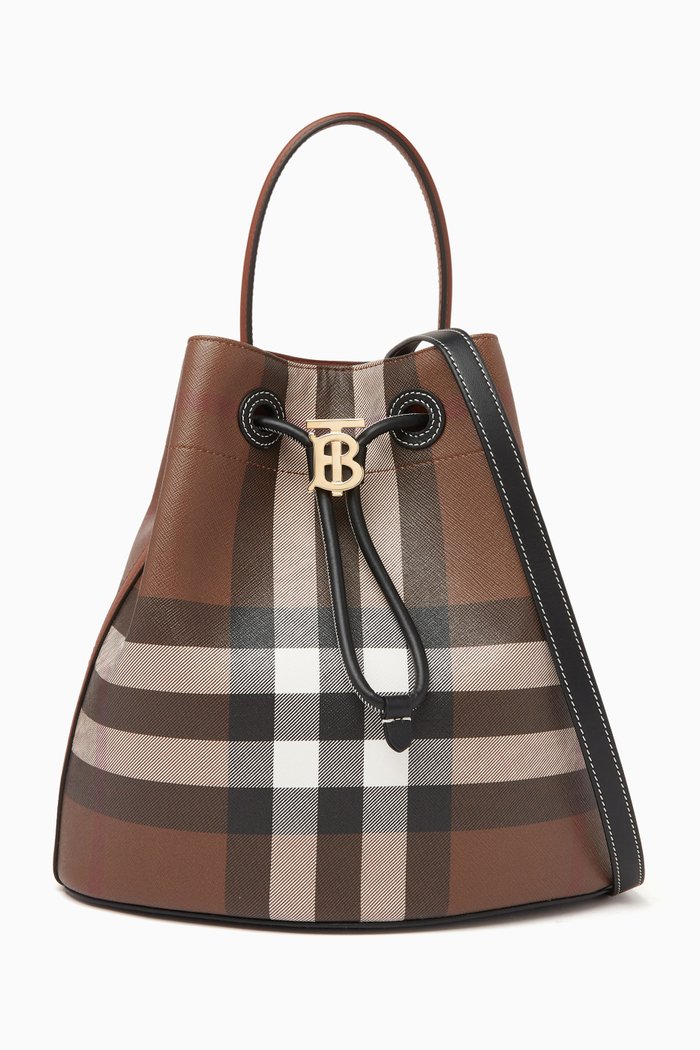 

Small TB Bucket Bag in Coated Canvas & Leather, Brown