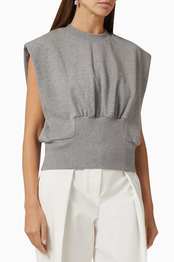 

Padded Shoulder Crop Top in Cotton, Grey