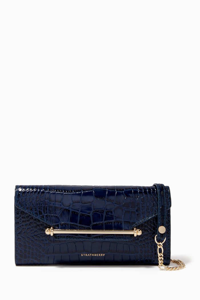 

Multrees Chain Wallet in Croc-embossed Leather, Blue