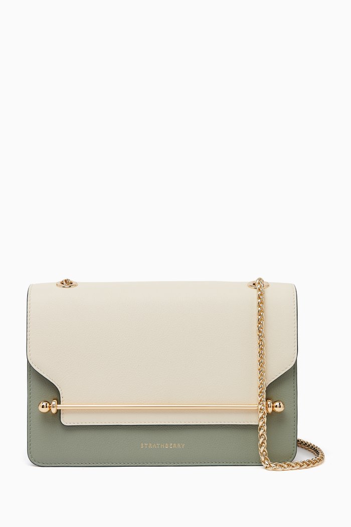 

East West Small Shoulder Bag in Leather, Neutral