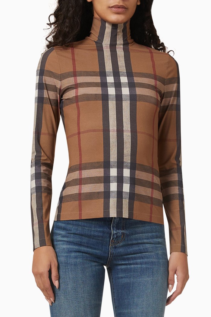 

Emery Vintage Check Top in Stretch-jersey, Brown