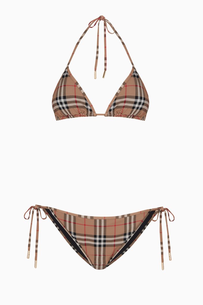 

Vintage Check Triangle Bikini Set in Stretch-nylon, Neutral