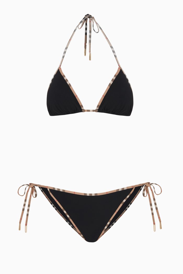 

Vintage Check Triangle Bikini Set in Nylon, Black