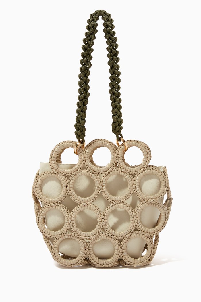 

Olympia Tote Bag in Raffia & Vegan Leather, Neutral