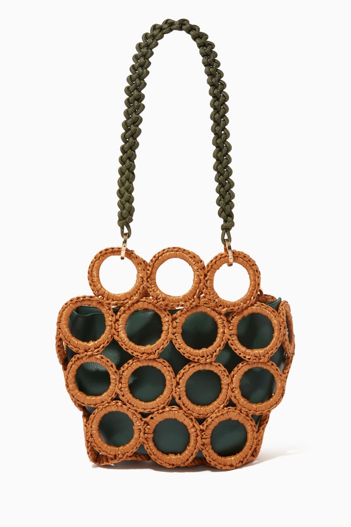 

Olympia Tote Bag in Raffia & Vegan Leather, Brown