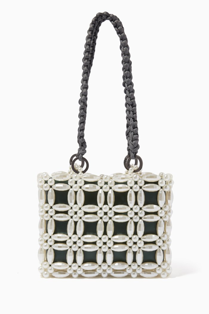 

Marisha Beaded Tote Bag in Acrylic and Vegan Leather, Green