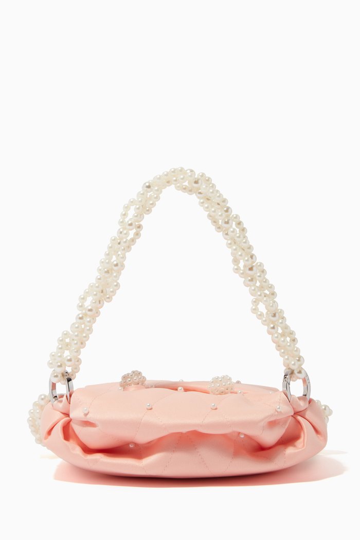 

Tiny Nino Pearl Tote Bag in Quilted-satin, Pink