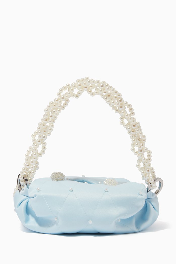 

Tiny Nino Pearl Tote Bag in Quilted-satin, Blue