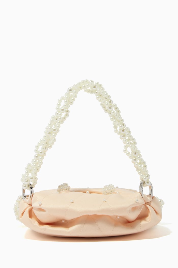 

Tiny Nino Pearl Tote Bag in Quilted-satin, Neutral