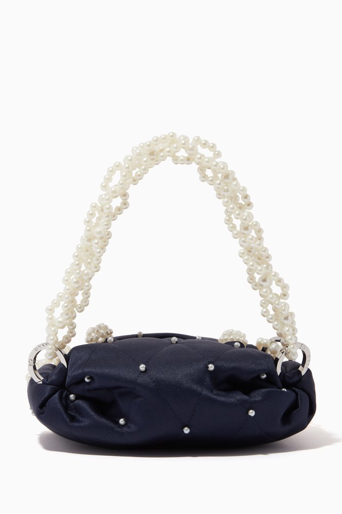 

Tiny Nino Pearl Tote Bag in Quilted-satin, Blue