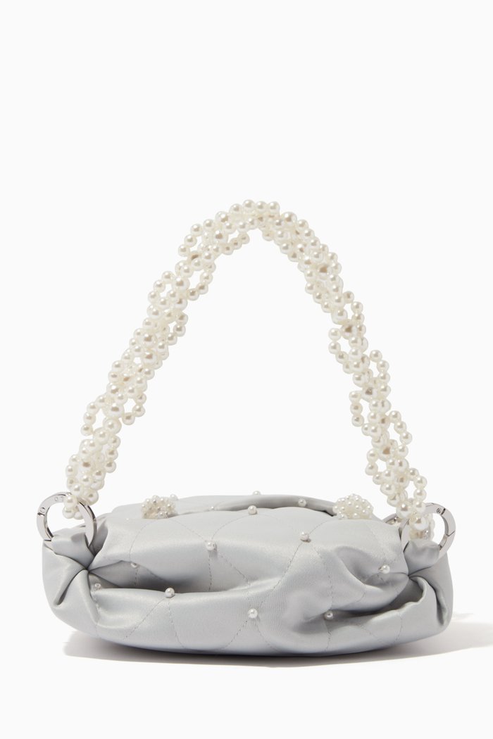 

Tiny Nino Pearl Tote Bag in Quilted-satin, Grey