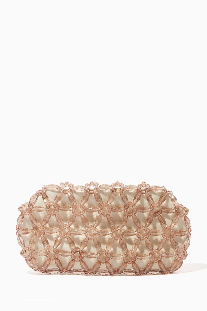Tebea Clutch in Glass Beads & Vegan Leather, Neutral