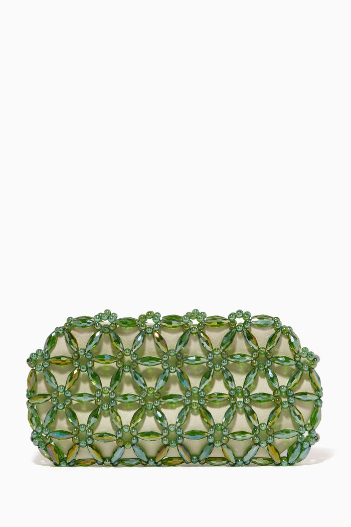 

Tebea Clutch in Glass Beads & Vegan Leather, Green