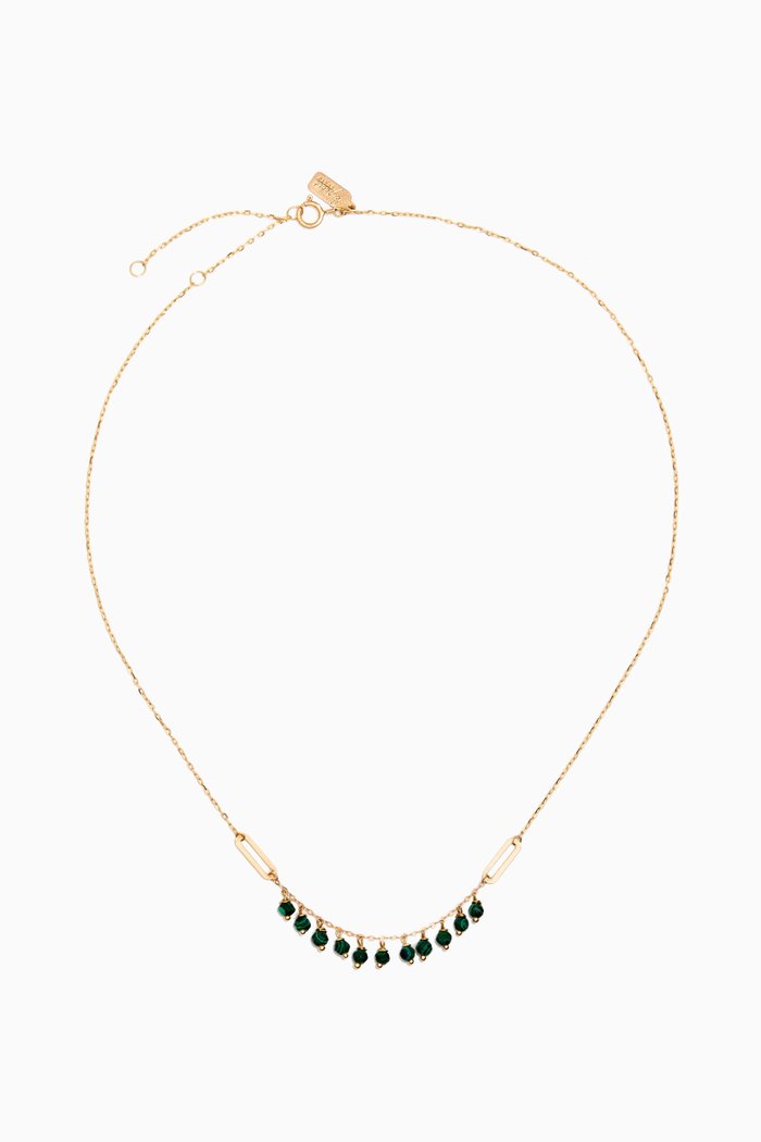 

Dangling Paper Clip Malachite Necklace in 18kt Yellow Gold