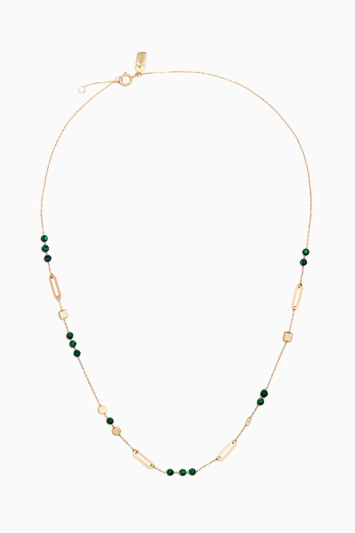 

Small Paper Clip Malachite Necklace in 18kt Yellow Gold