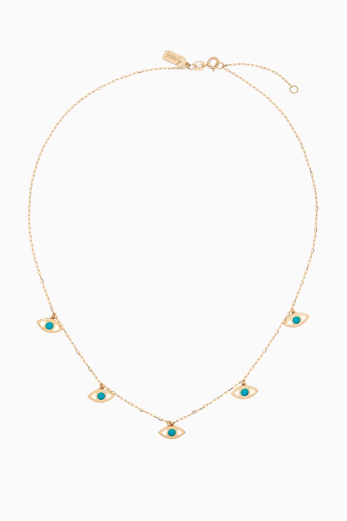 

Multi Evil Eye Turquoise Choker in 18kt Yellow Gold