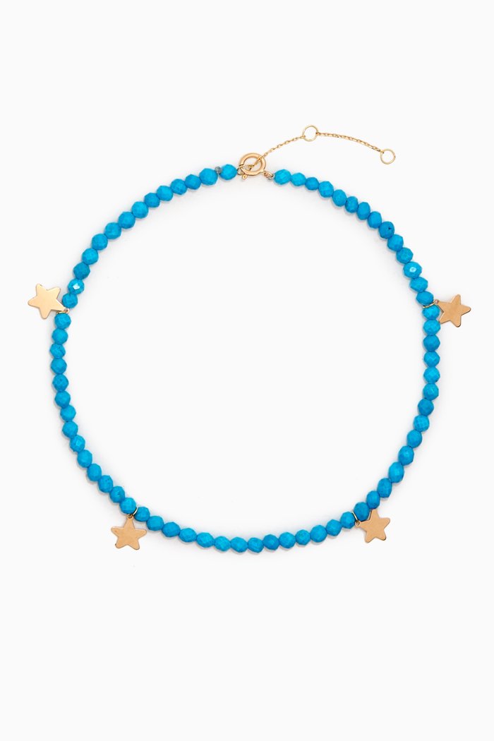 

Multi Star Turquoise Bead Anklet in 18kt Yellow Gold