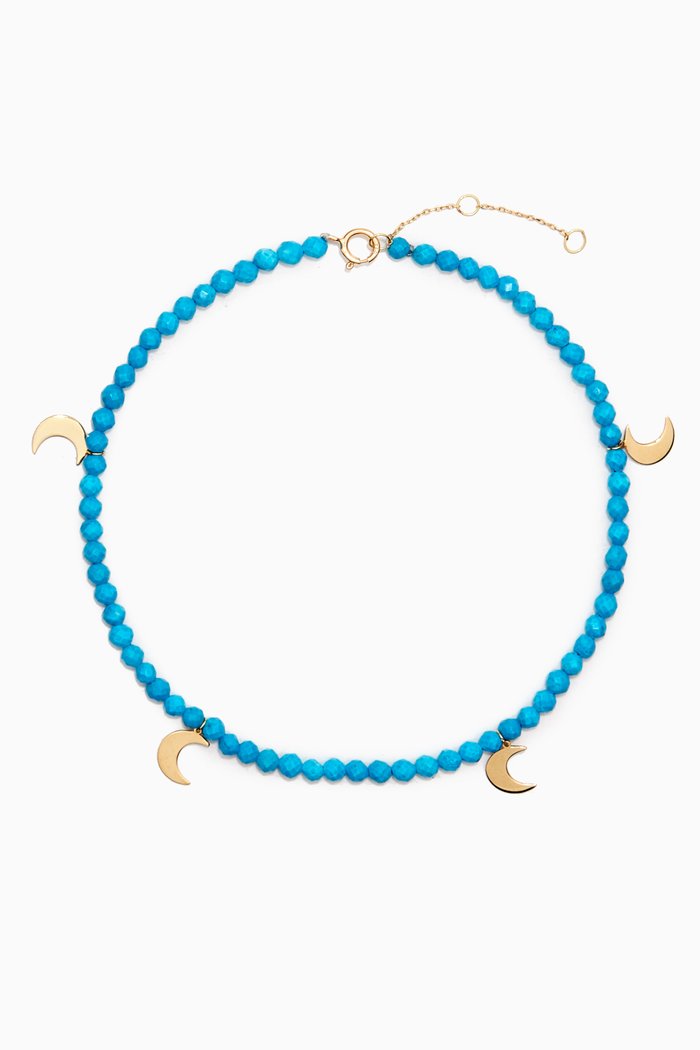 

Multi Moon Turquoise Bead Anklet in 18kt Yellow Gold