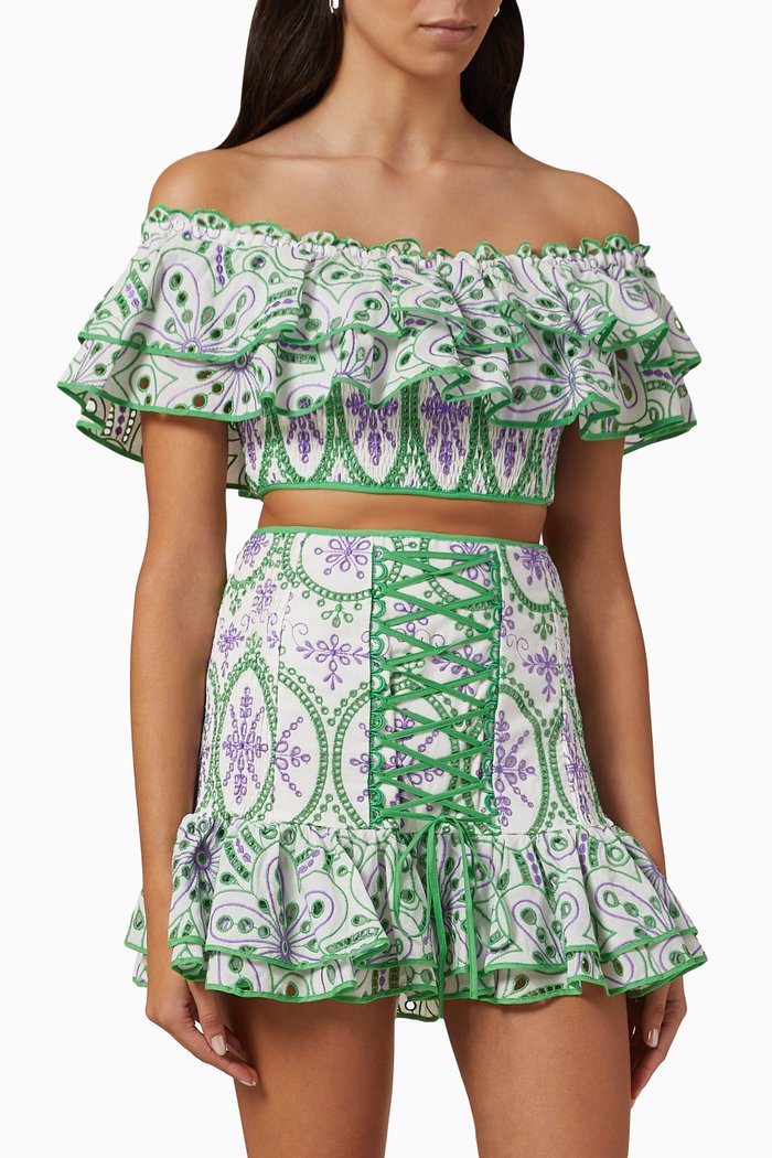 

Clara Embroidered Top in Cotton-blend, Green