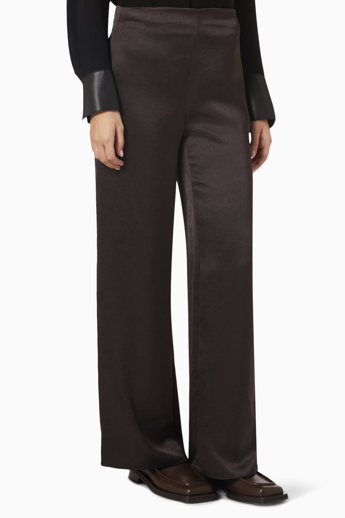 

High-waisted Flared Pants in Satin, Black