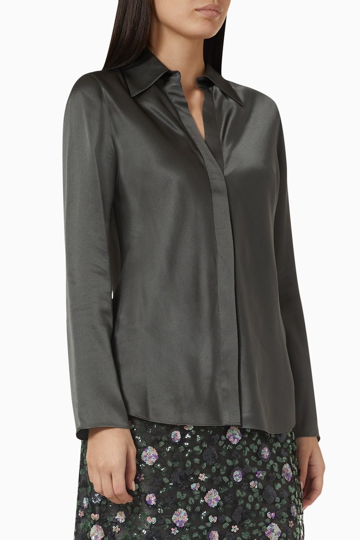 

Bias Button-down Blouse in Silk, Grey