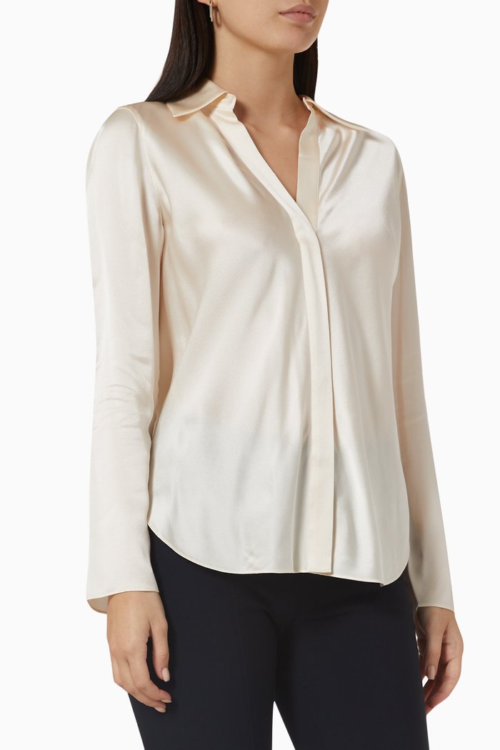 

Bias Button-down Blouse in Silk, Neutral