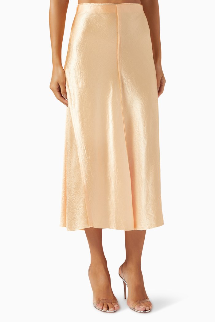 

Panelled Slip Midi Skirt in Satin, Orange