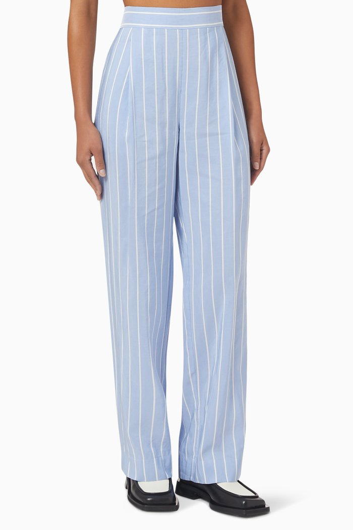 

Stripe Wide-leg Pants in Cotton-blend, Blue