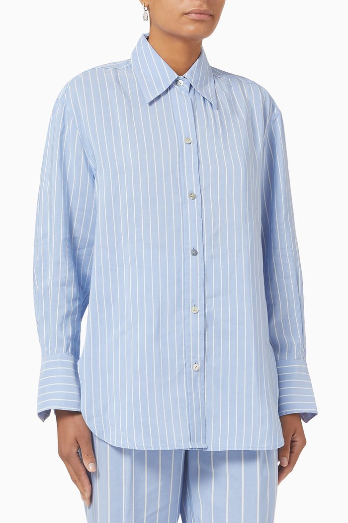 

Stripe Oversized Shirt in Cotton, Blue