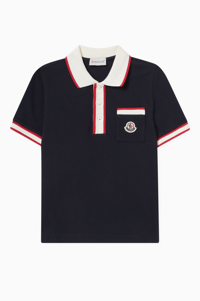 

Logo Detail Polo T-shirt in Cotton Piqué, Blue