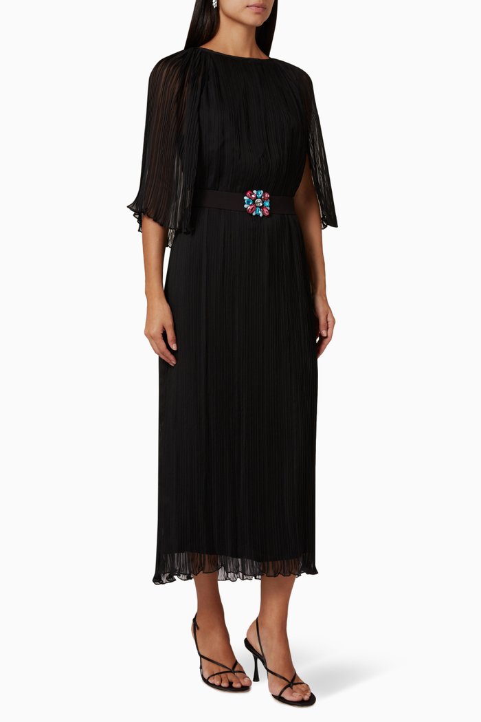 

Pleated Midi Dress in Chiffon, Black