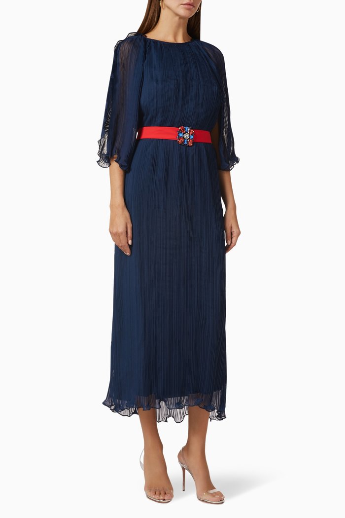 

Pleated Midi Dress in Chiffon, Blue