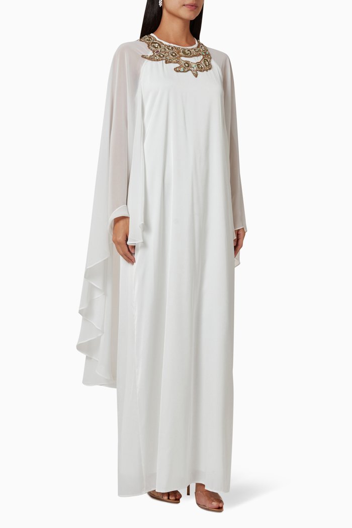 

Embellished Kaftan in Chiffon, White
