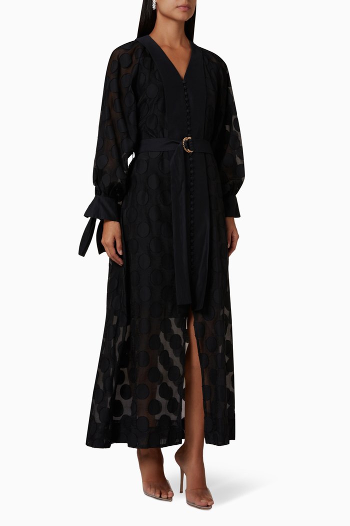 

Polka Dot Belt Dress in Chiffon, Black