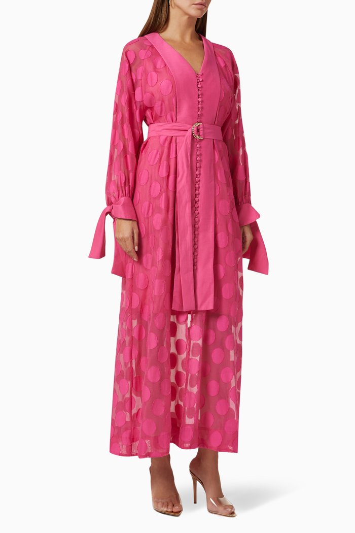 

Polka Dot Belt Dress in Chiffon, Pink