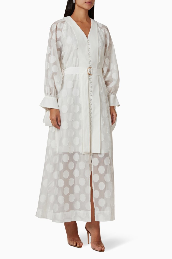 

Polka Dot Belt Dress in Chiffon, White