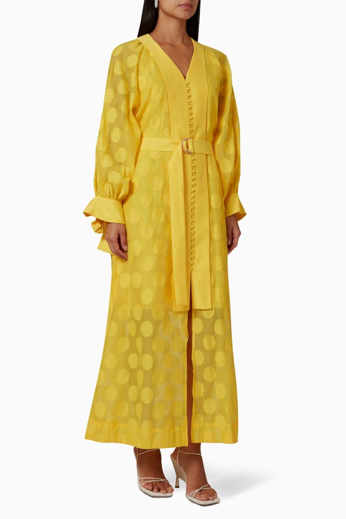 

Polka Dot Belt Dress in Chiffon, Yellow