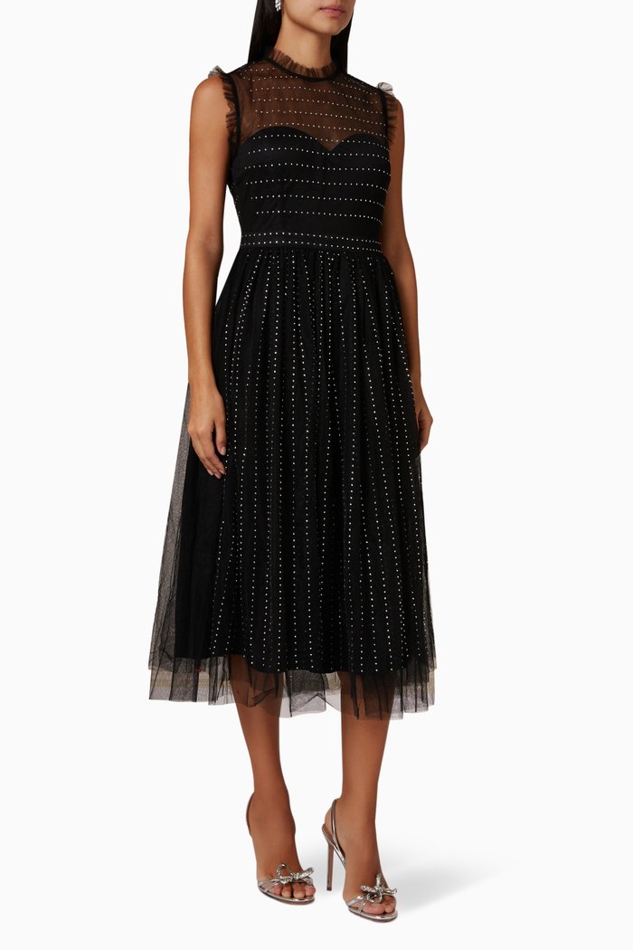 

Beaded Midi Dress in Tulle, Black