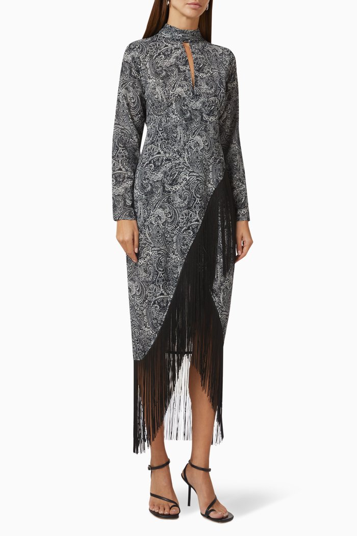 

Paisley Wrap Dress in Crepe, Black
