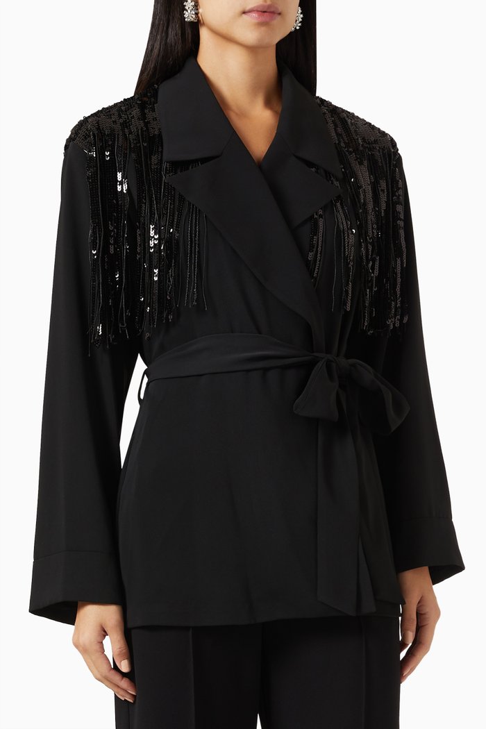 

Sequin Blazer in Crepe, Black