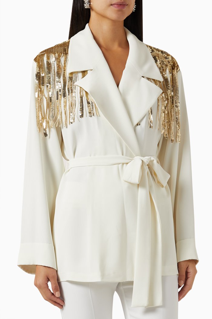 

Sequin Blazer in Crepe, White
